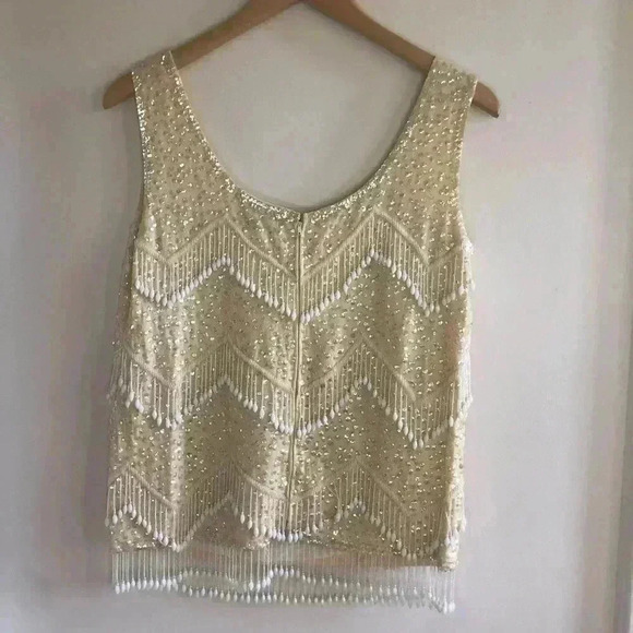 100% wool silk lined ivory vintage top sequins beaded detail|12 fairy SWIFTY - Picture 6 of 6